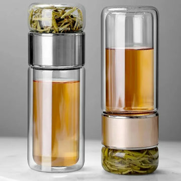 420ML Glass Tea Bottle with Infuser – Double-Layer Borosilicate Tumbler with Tea Filter for Hot or Cold Drinks